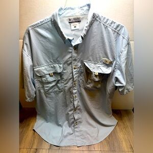 COLUMBIA PFG Vented Men’s Button Up Shirt SIZE Large Blue Omni-Shade Fishing